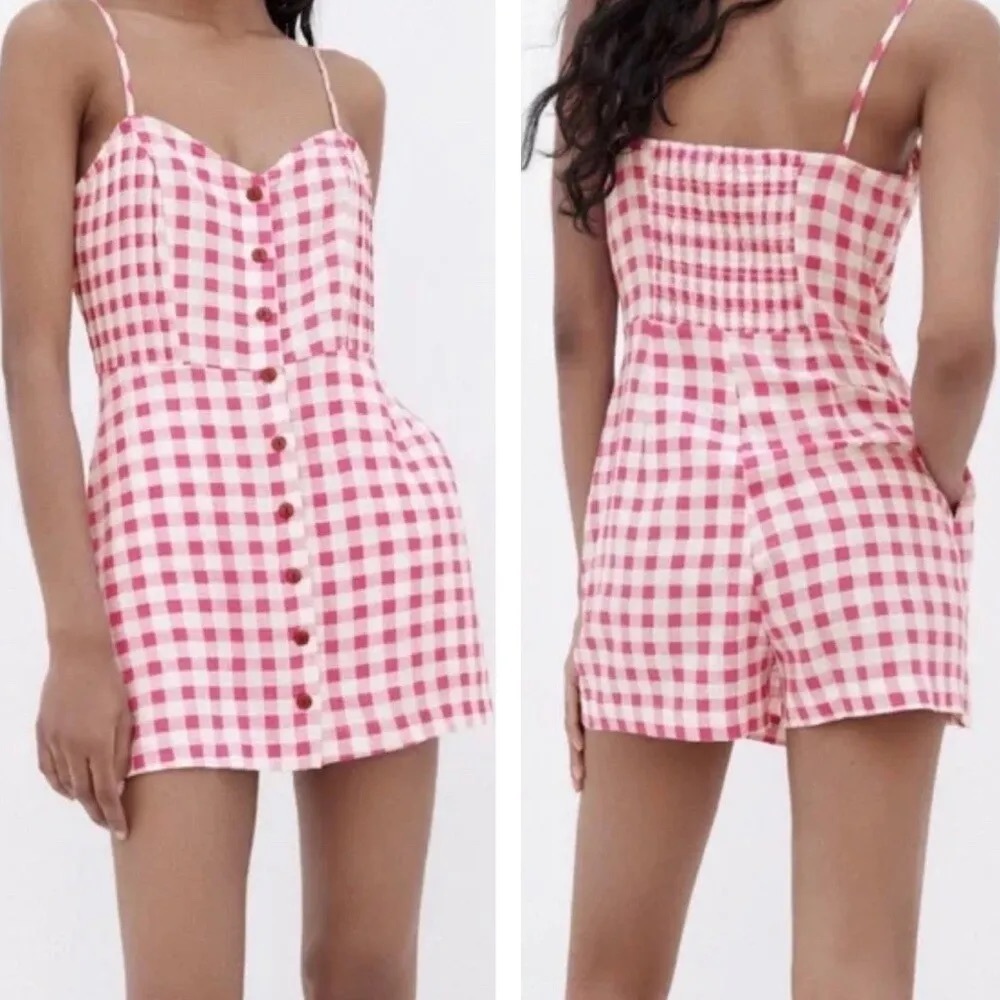 Zara Linen Blend Gingham Romper - Barbie Vibes!